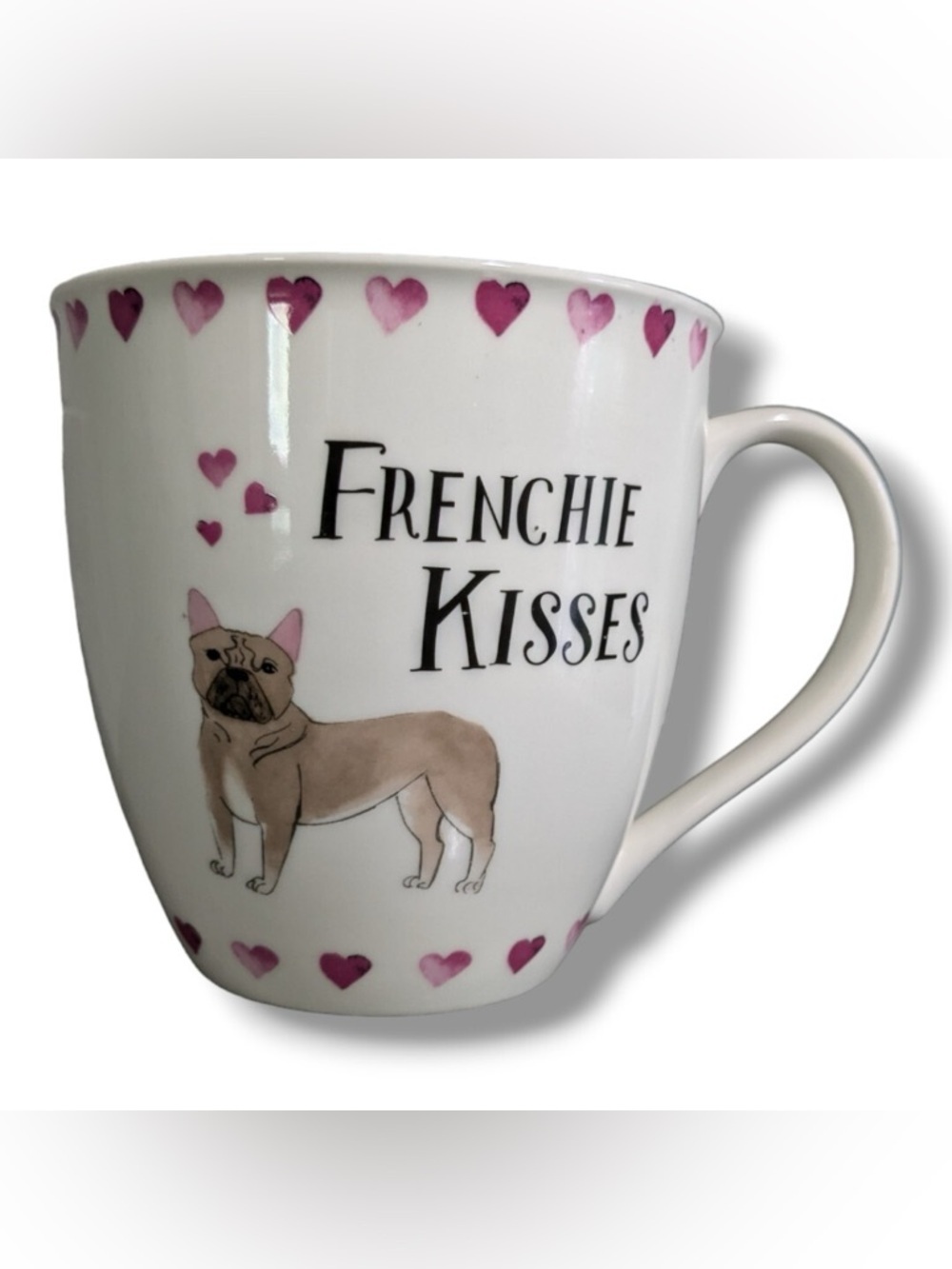 Molly green Frenchie Kisses Ceramic Dog Mug - Pink Heart Accents